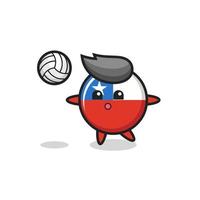 karakter cartoon van chili vlag badge speelt volleybal vector