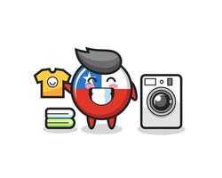 mascotte cartoon van chili vlag badge met wasmachine vector