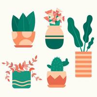 reeks van vector planten in potten, groen en oranje kleuren