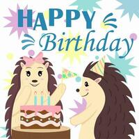 feestelijk kaart met schattig egels, vector illustratie, viering verjaardag