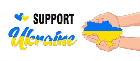 poster in ondersteuning van Oekraïne. hou op de oorlog, helpen Oekraïne. de tekst van de leger banier met de hart van Oekraïne in de handen. Internationale protest. vector illustratie