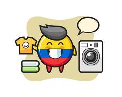 mascotte cartoon van colombia vlag badge met wasmachine vector