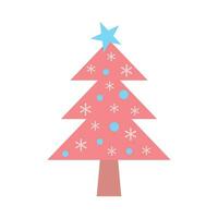 roze Kerstmis boom. schattig pastel versierd Kerstmis boom met sneeuwvlokken en kerstballen. vector