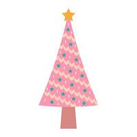 roze Kerstmis boom. schattig pastel versierd Kerstmis boom met kerstballen en guirlande. vector