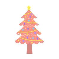 roze Kerstmis boom. schattig pastel versierd Kerstmis boom met kerstballen en guirlande. vector