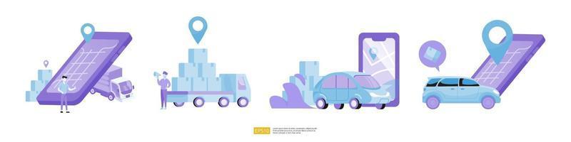 online bezorgservice transport illustratie set vector