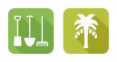 tuinieren gereedschap en palm boom icoon vector