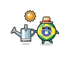 stripfiguur van braziliaanse vlag badge met gieter vector
