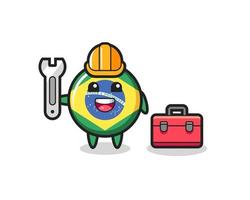 mascotte cartoon van braziliaanse vlag badge als monteur vector