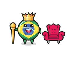 mascotte cartoon van braziliaanse vlag badge als een koning vector