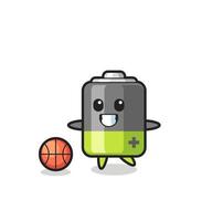 illustratie van batterij cartoon speelt basketbal vector