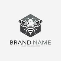 bij en honing logo vector ontwerp en insect dier illustratie