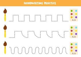 traceerlijnen met cartoonpenseel en verf. Schrijf oefening. vector