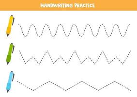 traceerlijnen met cartoonpennen. Schrijf oefening. vector