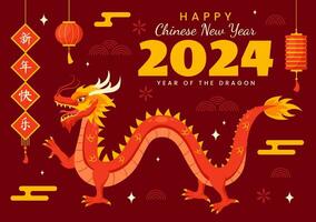 gelukkig Chinese nieuw jaar 2024 vector illustratie. vertaling jaar van de draak. met bloem, lantaarn, draken en China elementen Aan achtergrond