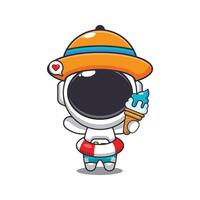 schattig astronaut met ijs room Aan strand tekenfilm illustratie. schattig zomer tekenfilm illustratie. vector