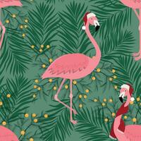 naadloos winter patroon met flamingo en pijnboom boom vector