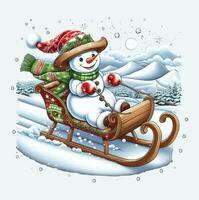 sneeuwman Aan een slee rijden vector het dossier, Kerstmis tafereel, de kerstman, Kerstmis vakantie, vector illustratie het dossier
