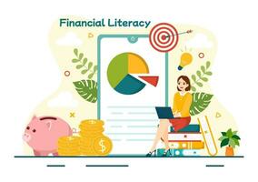 financieel geletterdheid webinar vector illustratie met financiën beheer, investering geld en begroting in onderwijs accounting vlak achtergrond ontwerp