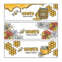 reeks van banners met honing en bijen, vector illustratie