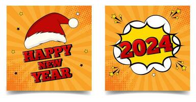 nieuw jaar kaart reeks in retro grappig stijl met de kerstman claus hoed. vector