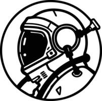 astronaut en planeet logo in vlak lijn kunst stijl vector