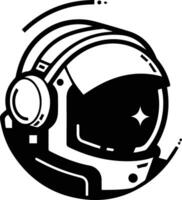 astronaut en planeet logo in vlak lijn kunst stijl vector