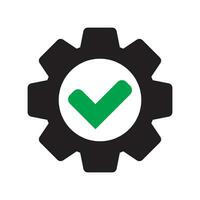 controleren Mark in uitrusting icoon, tand met groen controleren icoon. vector