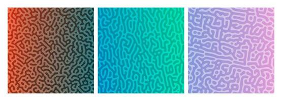 reeks van drie kleurrijk turing reactie helling achtergronden. abstract verspreiding patroon met chaotisch vormen. vector illustratie.