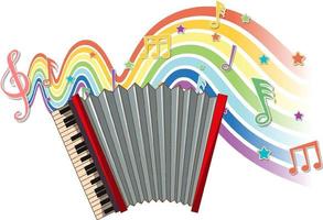 accordeon met melodiesymbolen op regenbooggolf vector