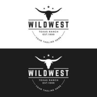 Longhorn Texas boerderij dieren in het wild wijnoogst logo sjabloon ontwerp. voor insignes, restaurants, boerderijen en ondernemingen. vector