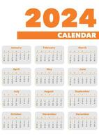 gemakkelijk 2024 jaar oranje muur kalender a3 formaat. week begint Aan zondag vector