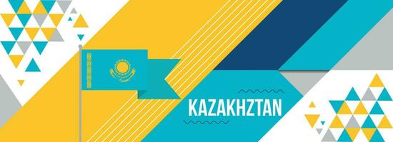 Kazachstan nationaal of onafhankelijkheid dag banier ontwerp voor land viering. vlag van Kazachstan met modern retro ontwerp en abstract meetkundig pictogrammen. vector illustratie.