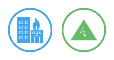 brandend gebouw en elektriciteit Gevaar icoon vector