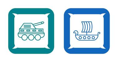 infanterie tank en viking schip icoon vector