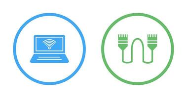 verbonden laptop en internet kabel icoon vector