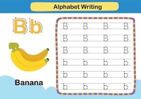 alfabet letter b-banaan oefening met cartoon woordenschat vector