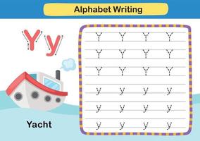 alfabet letter oefening y-jacht met cartoon woordenschat vector