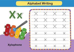 alfabet letter oefening x-xylofoon met cartoon woordenschat vector