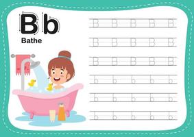 alfabet letter b - baden oefening met geknipte meisjeswoordenschat vector