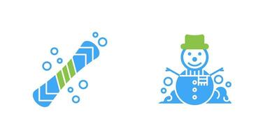 snowboard en sneeuwman icoon vector