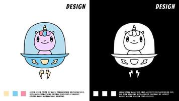 eenhoorn in ruimteschip, illustratie voor t-shirt, poster, sticker vector