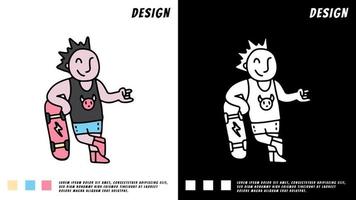 punkjongen met skateboard, illustratie voor t-shirt vector