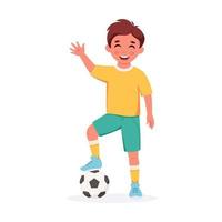 jongen met een voetbal. jongen voetballer, jongen aan het voetballen vector