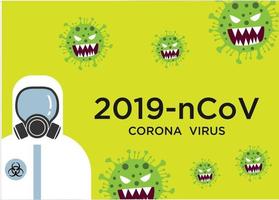 illustratie van arts tegen corona covid19-virus met hazmat-poster vector