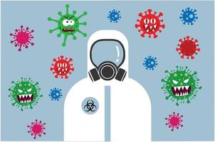 illustratie van arts tegen corona covid19-virus met hazmat-poster vector