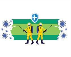 man hazmat van desinfectie spuiten corona covid 19 poster achtergrond vector