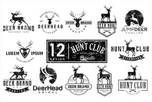 set hertenjacht logo sjabloon hoorns, antilopen en elanden retro hipsters vector