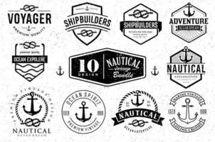 set nautische logo-ankerbadges en label clipart retro hipsters vector