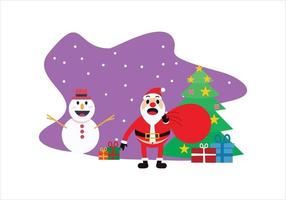 kerstman in kerstsneeuw groet achtergrond plat ontwerp banner vector